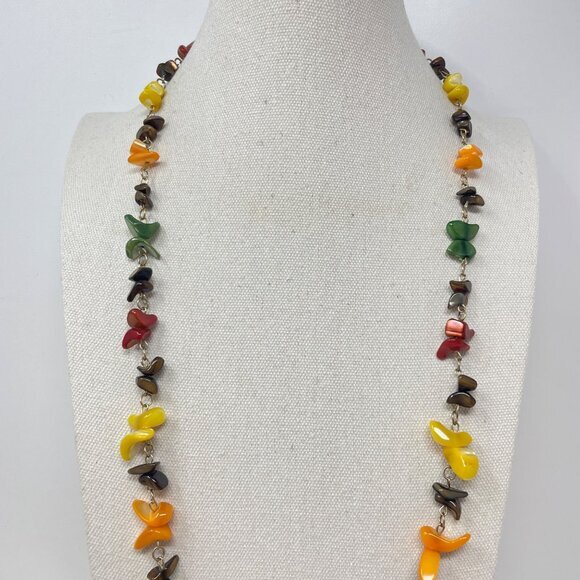 Bright Multicolor Glass Necklace Long Length Colorful Rainbow Dopamine Dressing - Picture 4 of 9